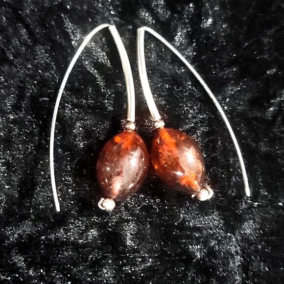 Baltic Amber Cherry Drop Sterling Silver Earrings - Picture 3 of 7